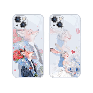 疯狂动物城适用尼克苹果13pro手机壳情侣iphone15promax迪士尼14新款12mini朱迪11xsmax结婚xr套16plus玻璃17