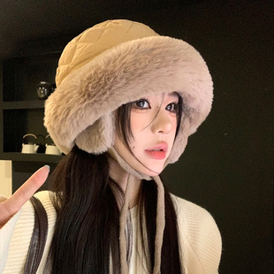 毛绒帽子女款秋冬季高级感渔夫帽2025新款护耳保暖显脸小蒙古盆帽
