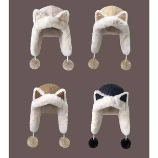 可爱狐狸耳朵毛绒帽子女冬季加厚加绒保暖骑车防寒东北护耳雷锋帽