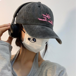 水洗牛仔棒球帽女显脸小复古做旧灰色字母潮牌鸭舌帽子男款大头围