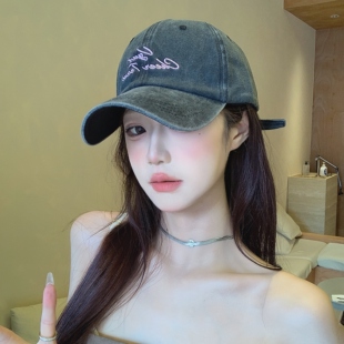 水洗牛仔做旧黑色棒球帽女显脸小软顶透气复古美式灰色鸭舌帽子男