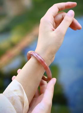 和美珠宝 天然新疆真金丝玉有籽草莓酱圆条手镯冰佘太翠汉服配饰