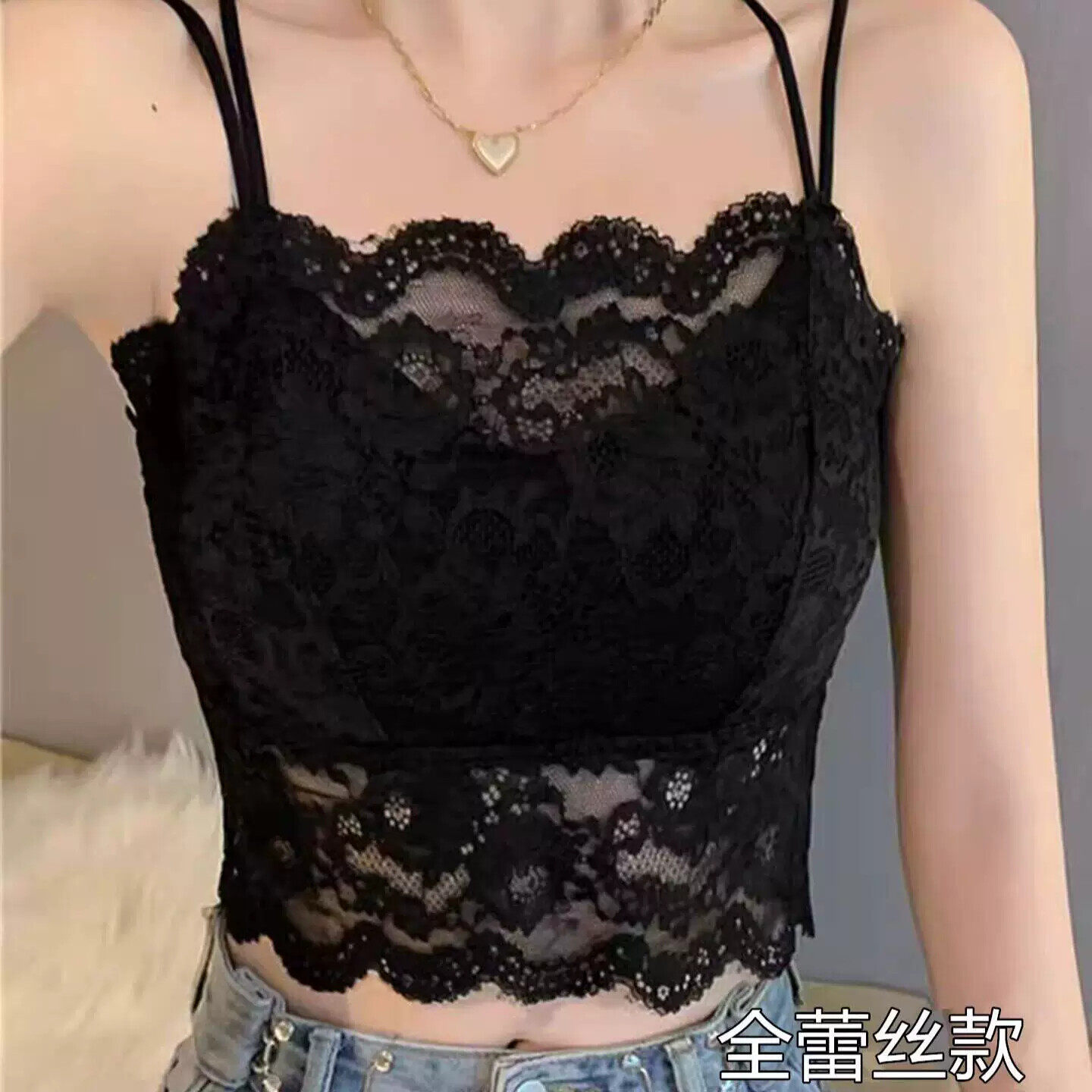 性感美背吊带背心抹胸带胸垫短款内搭防走光外穿2026新款蕾丝裹胸