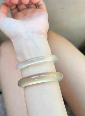 天然冰种高冰香槟金玛瑙手镯玉石镯子冰透马料白月光玉髓玉镯郁金