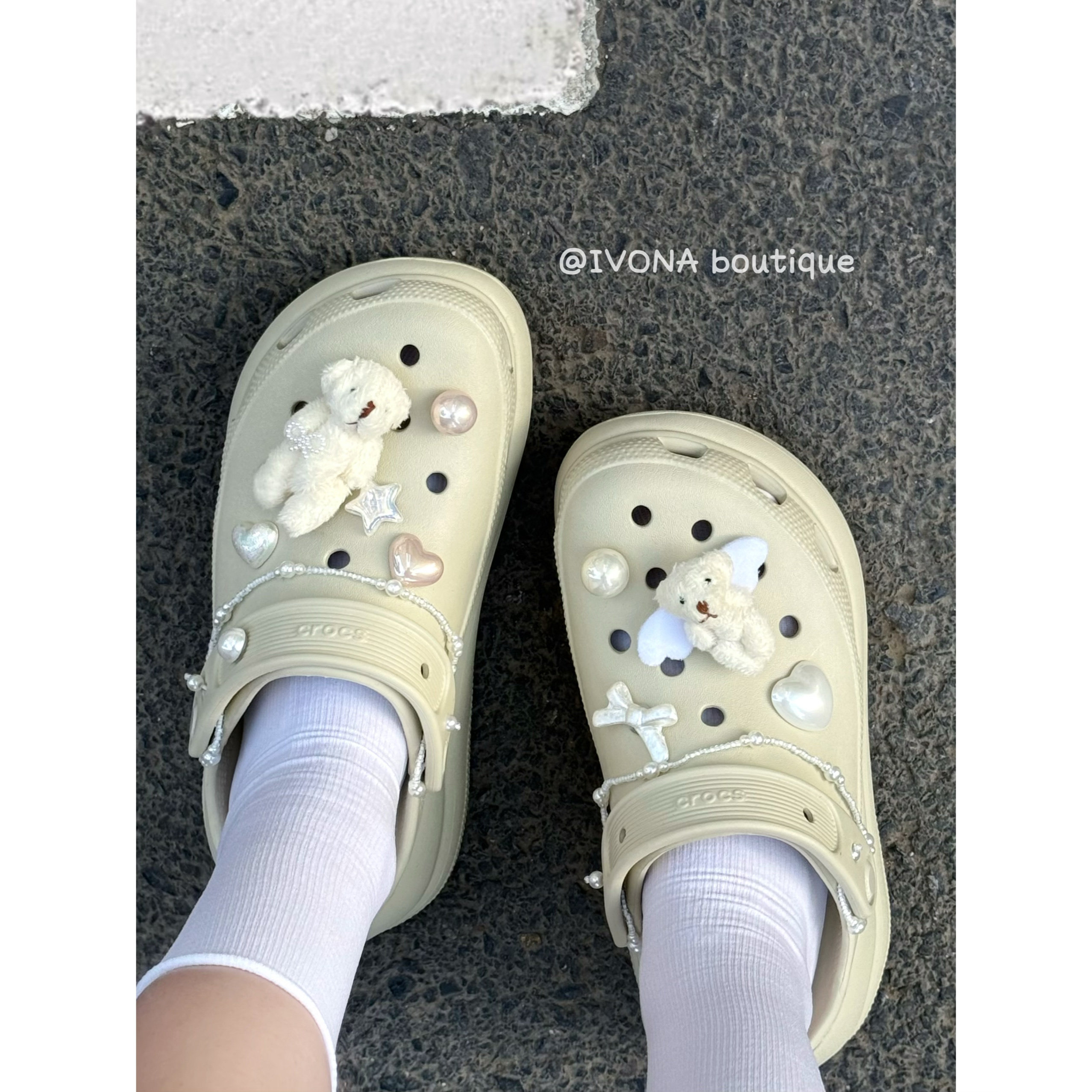 IVONA【天使小熊】萌系可爱！蝴蝶结珍珠夏日crocs洞洞鞋配饰鞋花图片