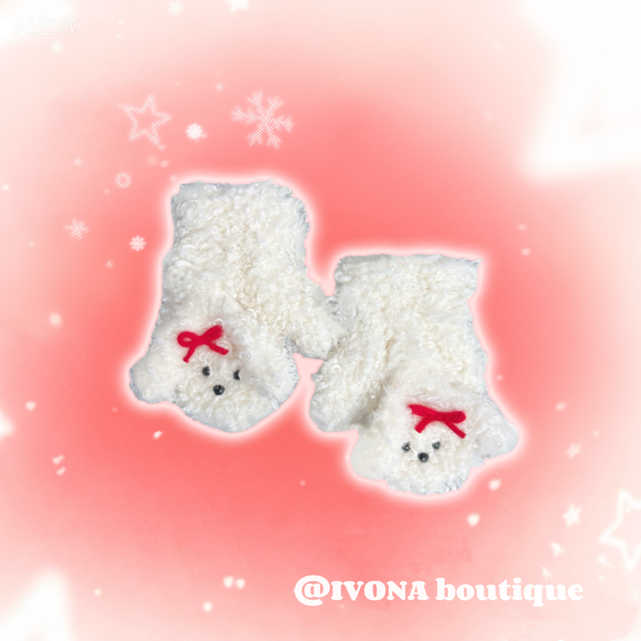 IVONA【狗狗公园】圣诞礼物^原创可爱蝴蝶结卷毛小狗秋冬保暖手套