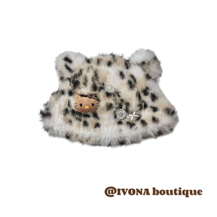 24AW秋冬纽扣豹纹毛绒保暖显脸小帽子 原创 IVONA 黑皮Kitty