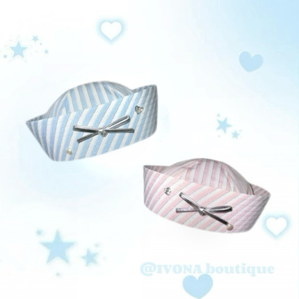 IVONA【甜心教主%】原创日系美少女！闪钻爱心蝴蝶结百搭水手帽子