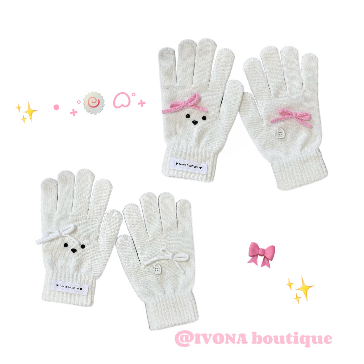IVONA【奶味小狗^】原创diy甜妹可爱冬季保暖小狗蝴蝶结少女手套
