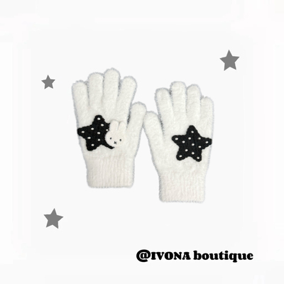 IVONA【兔兔星语】可爱波点五角星Miffy毛绒保暖仿羊绒可触屏手套