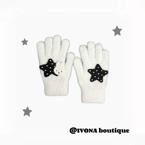 IVONA【兔兔星语】可爱波点五角星Miffy毛绒保暖仿羊绒可触屏手套