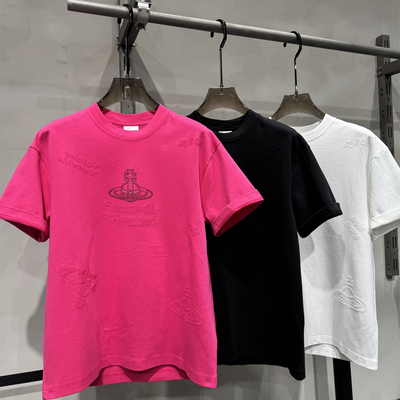 重磅纯棉烫钻字母烧花宽松短袖