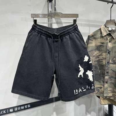 M先生轻奢潮牌重磅纯棉烧花短裤