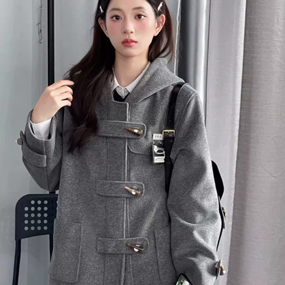 花铃太太jk学院风秋冬新款韩系甜美风长款牛角扣大衣毛呢子外套女,女装/女士精品,毛呢外套,淘宝优惠券,粉丝福利购,淘宝优惠卷