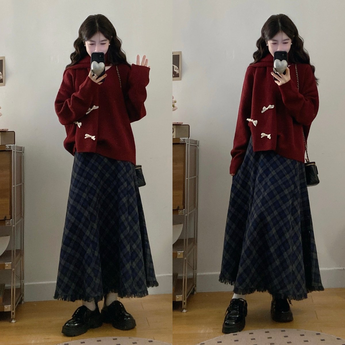 实拍冬季红色圣诞新年设计感蝴蝶结围巾针织毛衣上衣半身裙两件套,女装/女士精品,大码内搭,淘宝优惠券,粉丝福利购,淘宝优惠卷