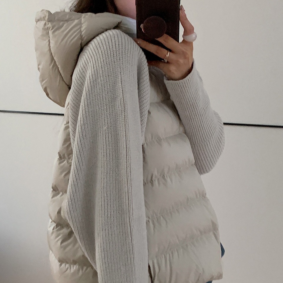 实拍轻薄针织毛衣袖拼接羽绒棉服女短款假两件2025冬季新款外套