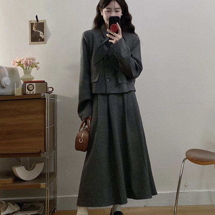 实拍大码女装胖MM法式复古小香风设计领结外套高腰大摆裙显瘦套装,女装/女士精品,大码套装,淘宝优惠券,粉丝福利购,淘宝优惠卷