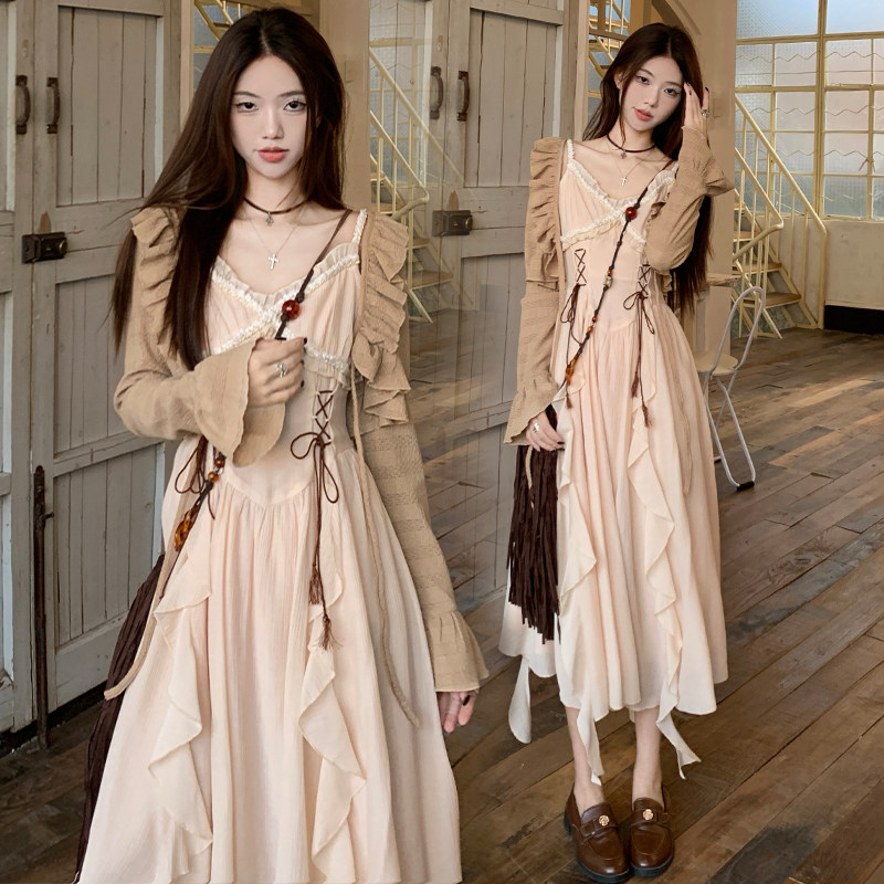 实拍~波西米亚风吊带女春夏两件套连衣裙2025新款大码中长裙套装,女装/女士精品,大码套装,淘宝优惠券,粉丝福利购,淘宝优惠卷