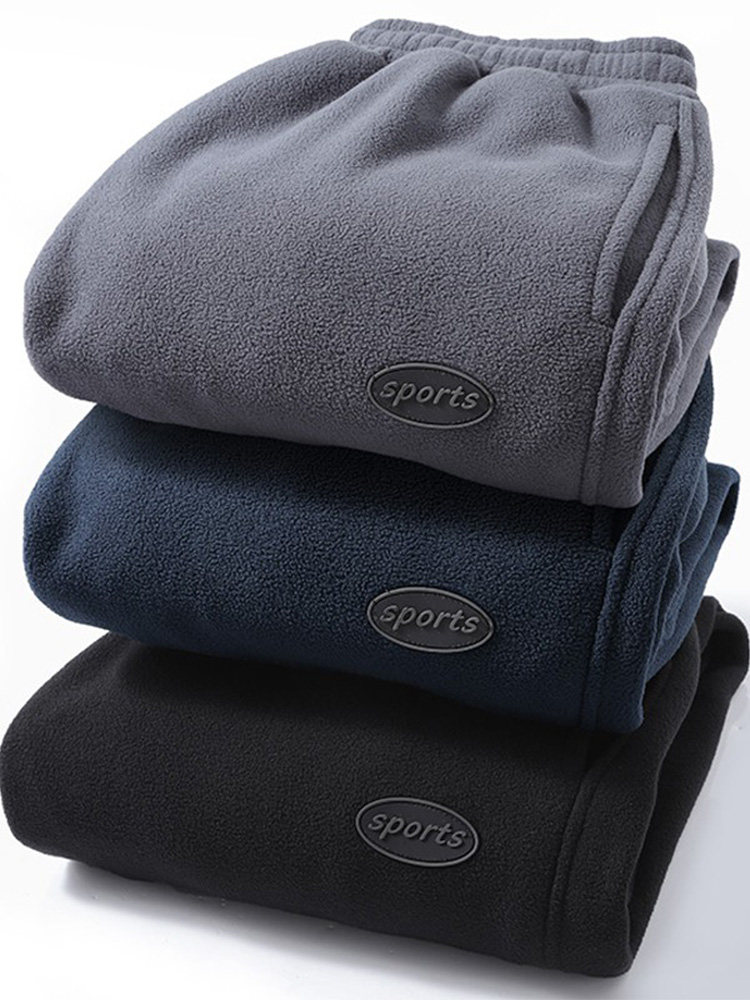 潮牌摇粒绒宽松修身休闲裤男束脚卫裤秋冬季双面加绒加厚黑色长裤