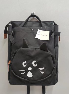 日本net可爱惊讶猫双肩包刺绣背包学生书包大容量旅行包户外