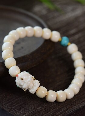 猛犸度母手串冰料果冻料猛犸情侣款乳白色手链生日礼物国风宝宝佛