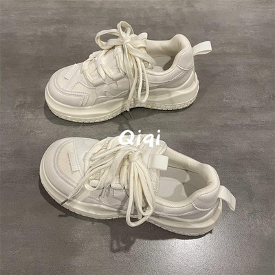 七七主人家白色网面老爹鞋女2023D年春季鞋子女小众设计厚底运动