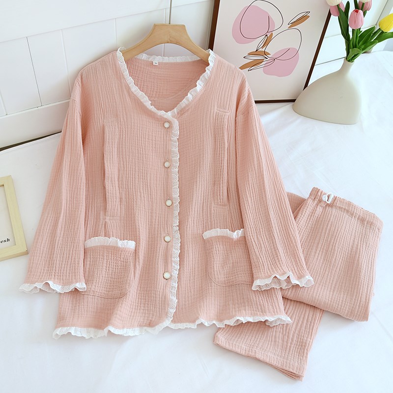 纯棉纱布月子服春秋产后哺t乳怀孕期长袖睡衣女春夏季薄款产妇喂