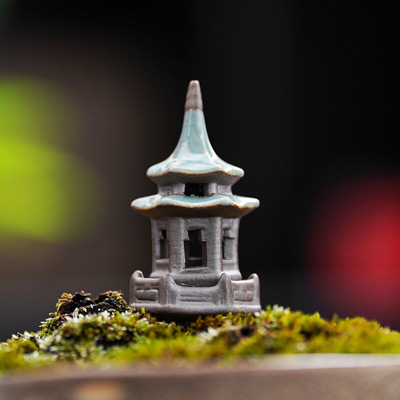 复古中式小亭子小塔国风摆件假山流水微景观园艺花卉盆景造景摆设