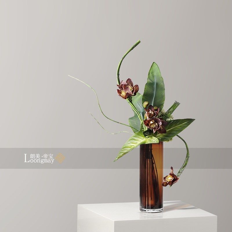 轻奢艺术咖色直筒玻璃花瓶插花酒店售楼处花艺玄关餐桌高级感摆件,家居饰品,花瓶,淘宝优惠券,粉丝福利购,淘宝优惠卷