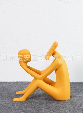 树脂抽象看书人物雕塑摆件北欧式样板房软装设计客厅艺术装饰品