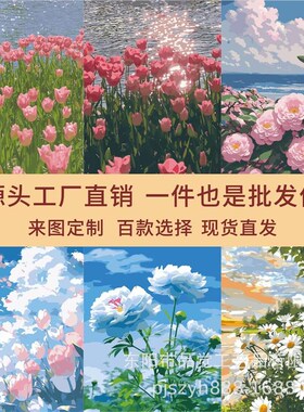 diy数字油画玫瑰手工填色油彩画手工花X卉装饰画摆摊