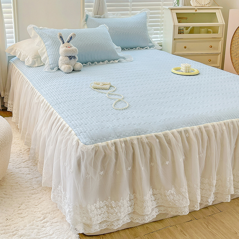 2022b新款全棉床裙式纯棉床罩单件防滑床单防尘套床笠带裙边三件