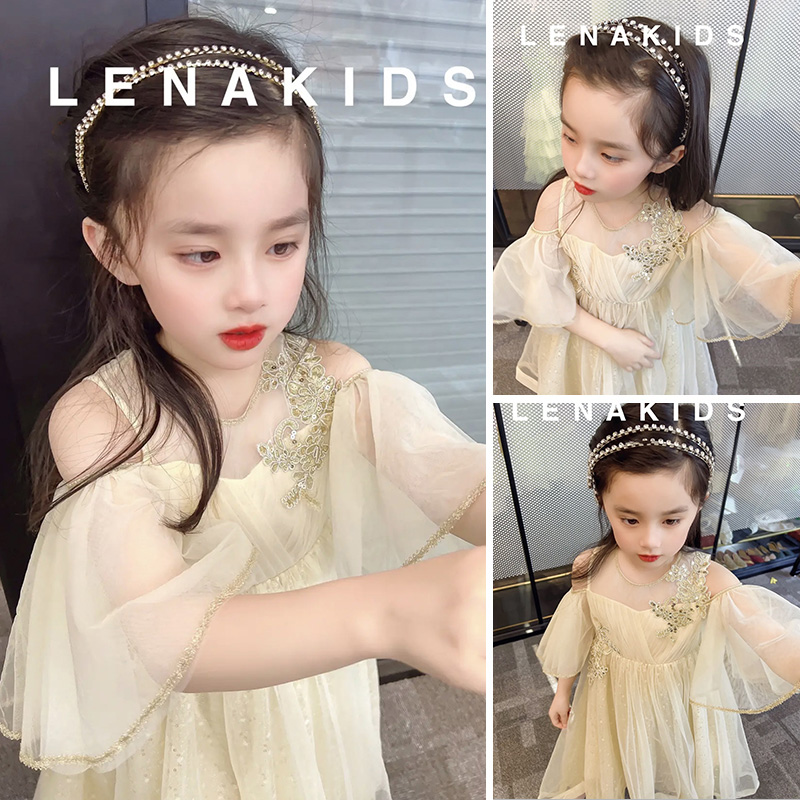 女童夏装洋装2023新r款洋派儿童裙子小童宝宝超仙露肩公主裙时尚