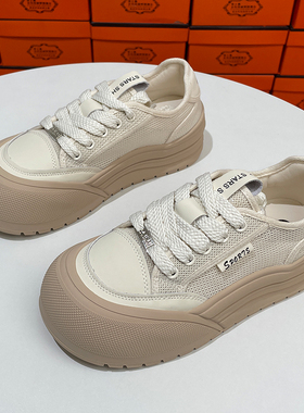 小白鞋女网面夏季202p4年新款真皮透气厚底休闲女鞋百搭舒适运动