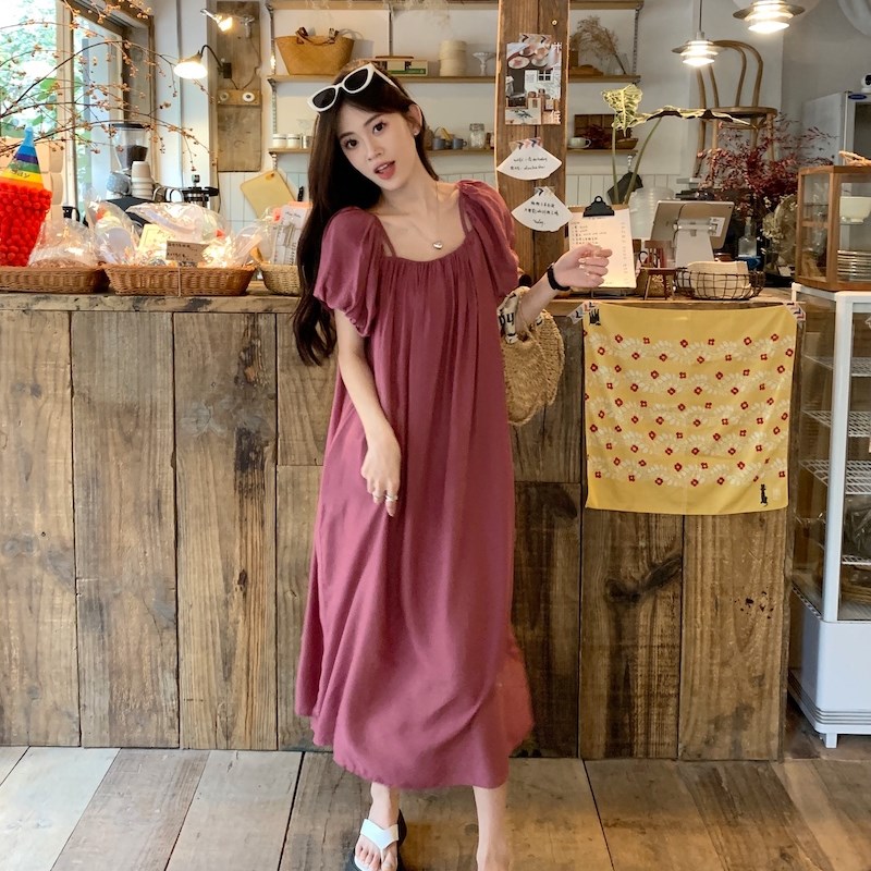 法式哺乳装夏季时尚辣妈外出喂奶衣大码泡泡袖R初恋吊带显瘦连衣