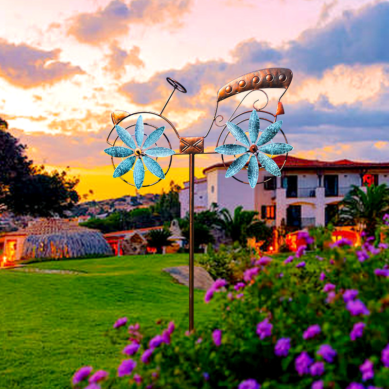 风车户外旋转花园庭院幼儿t园装饰摆件自行车铁艺儿童玩具模型插