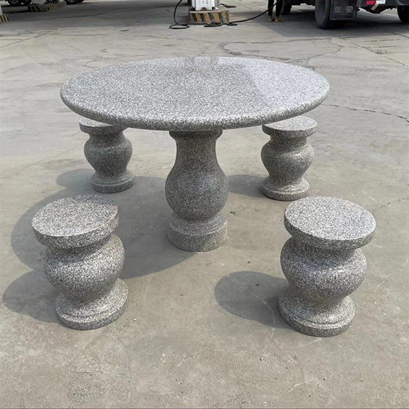 石雕石桌石凳芝i麻灰桌椅圆形户外桌凳庭院花园简约现代室内外摆