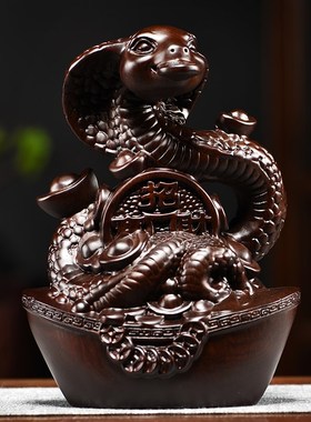 黑檀木雕蛇摆件实木质十二生肖家居客厅I办公室装饰红木工艺品送