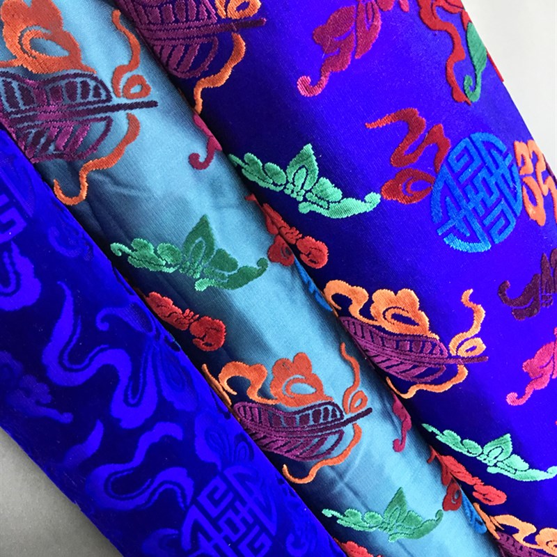 中国传统古典七彩葫芦真丝漳绒缎布料旗袍汉服私人订制提花面料