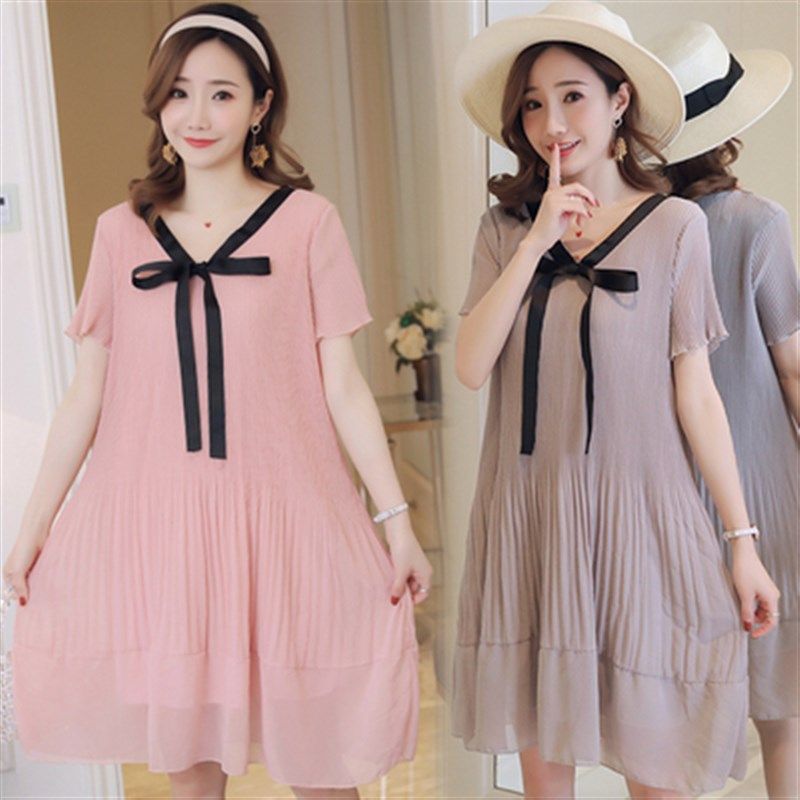 加肥加大码孕妇雪纺连衣裙中长款夏季新款J时尚韩版宽松胖mm200斤