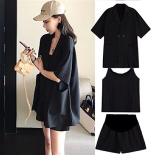 高级孕妇装夏套装时尚款2022年新款小个子夏天R西装短裤网红三件