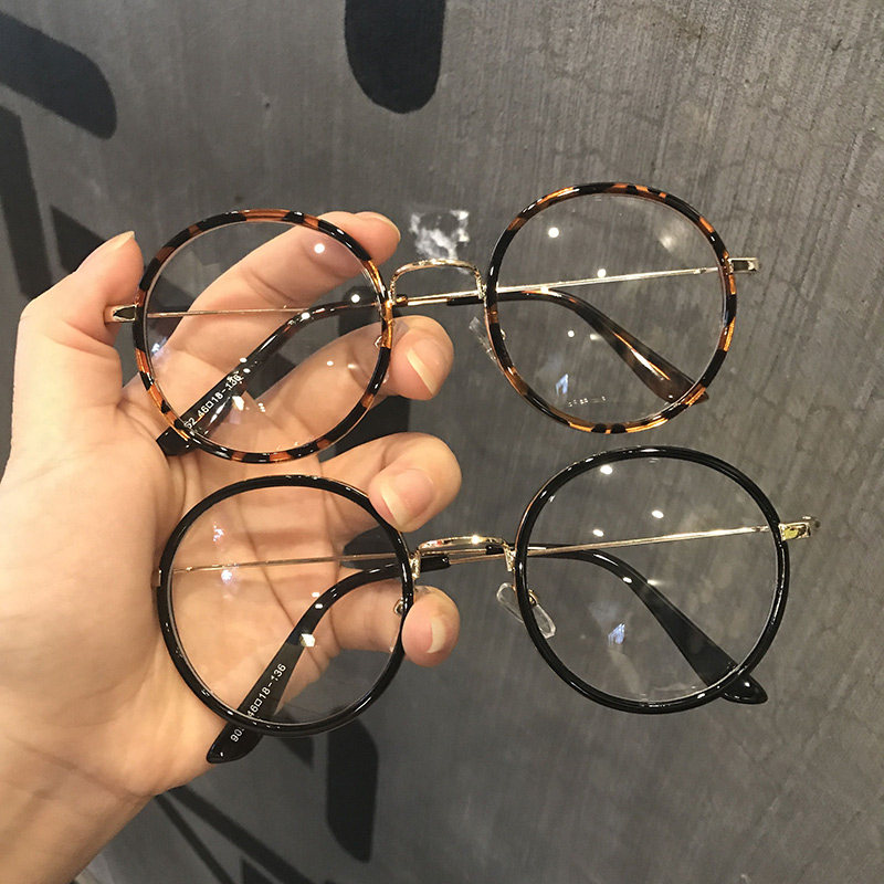 韩版潮素颜镜百搭超轻圆形金属眼镜女配近视网V红款黑框眼镜框