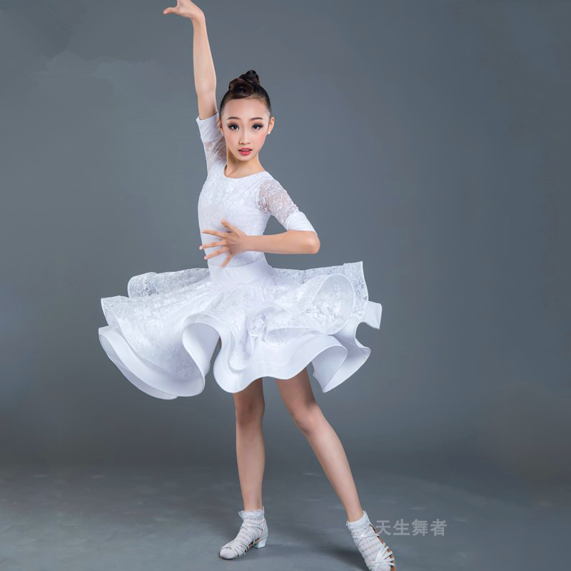 儿童拉丁舞裙少儿拉n丁舞表演服装女童黑池高档分体蕾丝标准服练