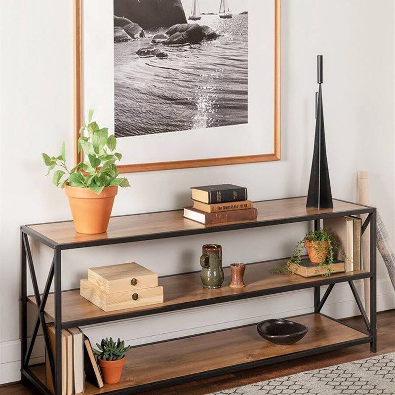 美式复古铁艺实木置物架多层客厅落地书架玄关P桌收纳陈列架鞋架