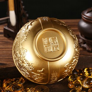 仿古黄铜10fcm精雕龙凤呈祥金碗招米纳福装元宝小号聚宝盆开业礼