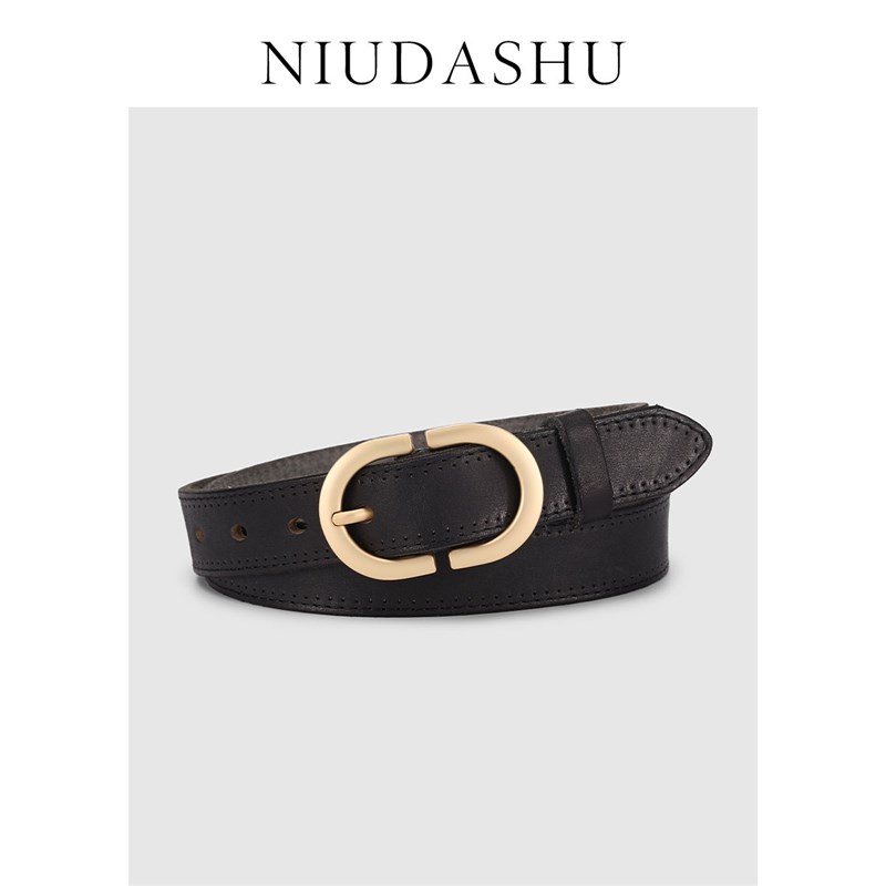 春季新款皮带男潮年轻人真皮装饰时髦百搭复古头层牛皮裤腰带男黑