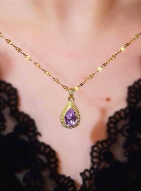 气质超闪紫色水晶榴莲吊坠锁骨链日韩轻奢小众独特设计感项链配饰