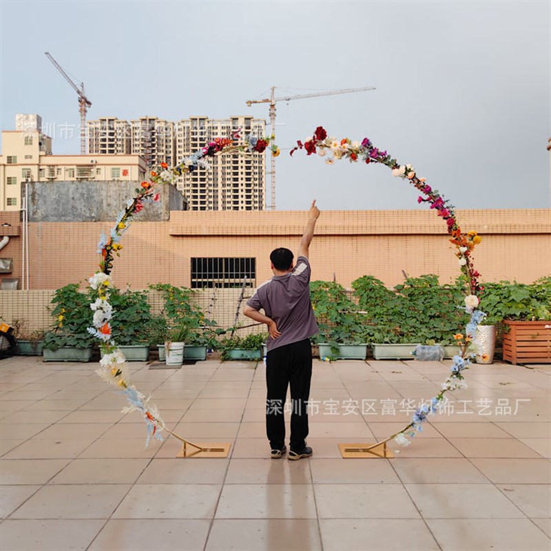 婚礼户外铁艺拱门圆环架婚庆道具背景花架装饰花门现场布置可带灯