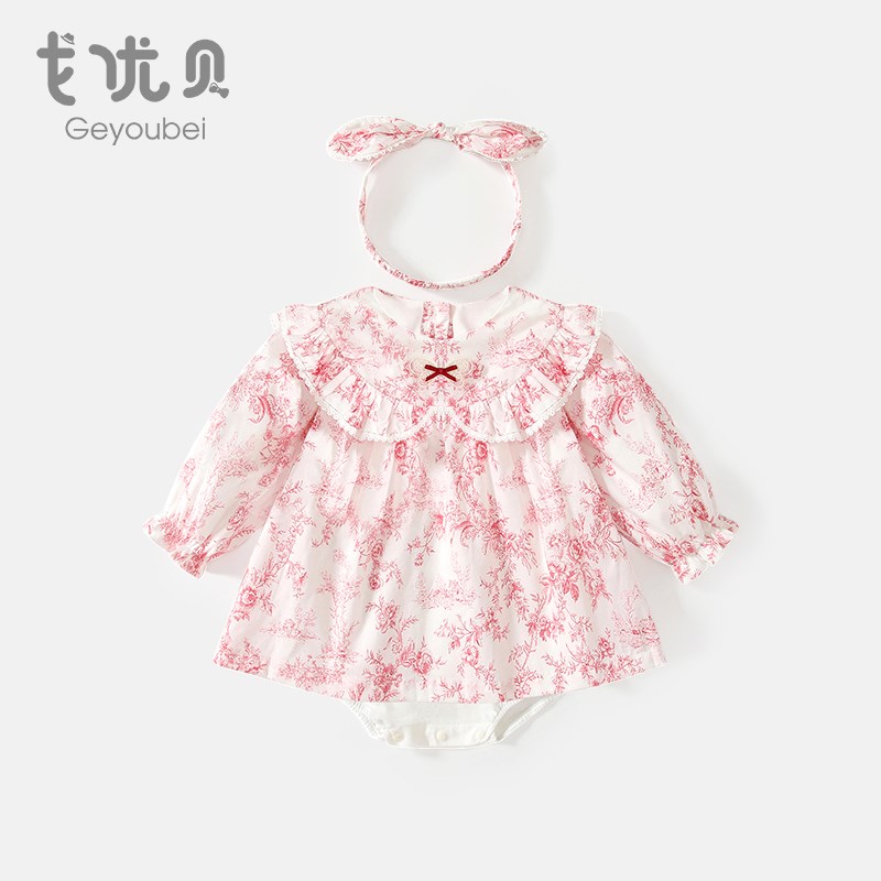 婴儿春秋装衣服新生儿女宝宝包屁连体衣长袖纯棉满月百天公主哈裙