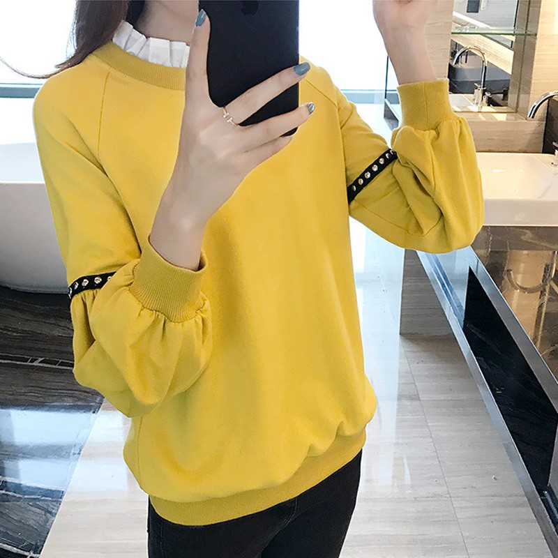 假两件卫衣女宽松韩版时尚灯笼袖纯色显瘦L上衣图U纸样板裁剪打版